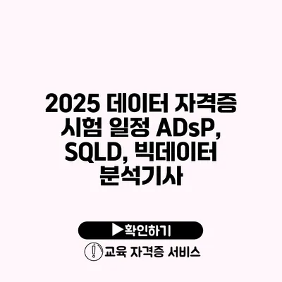 2025 데이터 자격증 시험 일정 ADsP, SQLD, 빅데이터 분석기사