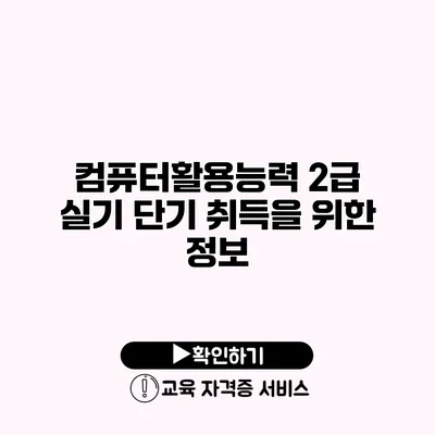 컴퓨터활용능력 2급 실기 단기 취득을 위한 정보